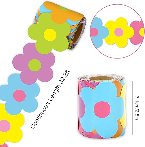 Miniatura 2 de Whaline Tablero de anuncios de flores de color neón de 32.8 pies, borde de vuelta a la escuela, flores bohemias brillantes troqueladas, para