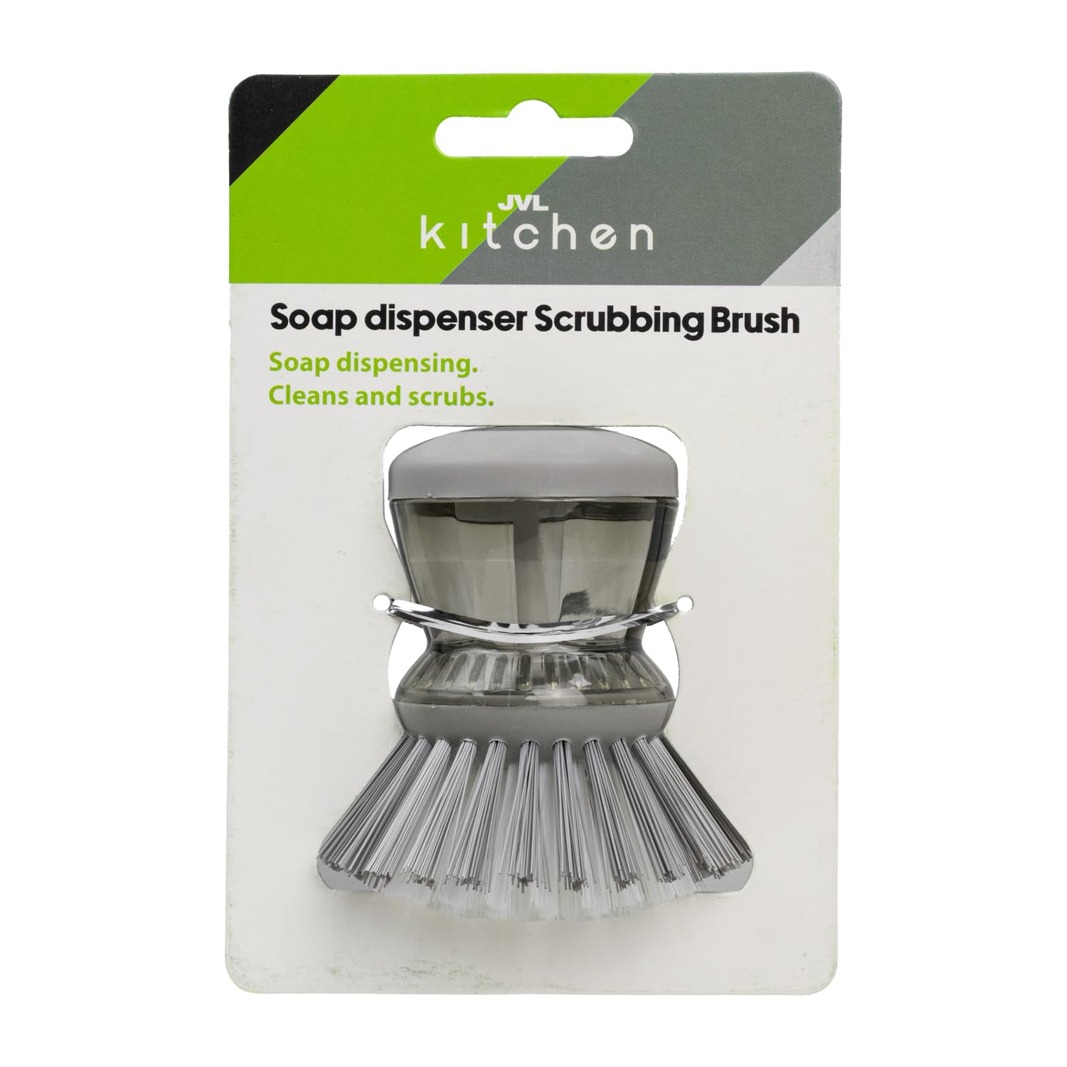 JVL Soap Dispenser Washing Up Scrubbing Brush – Kitchen Dish Brush with Liquid Soap Dispenser Handle