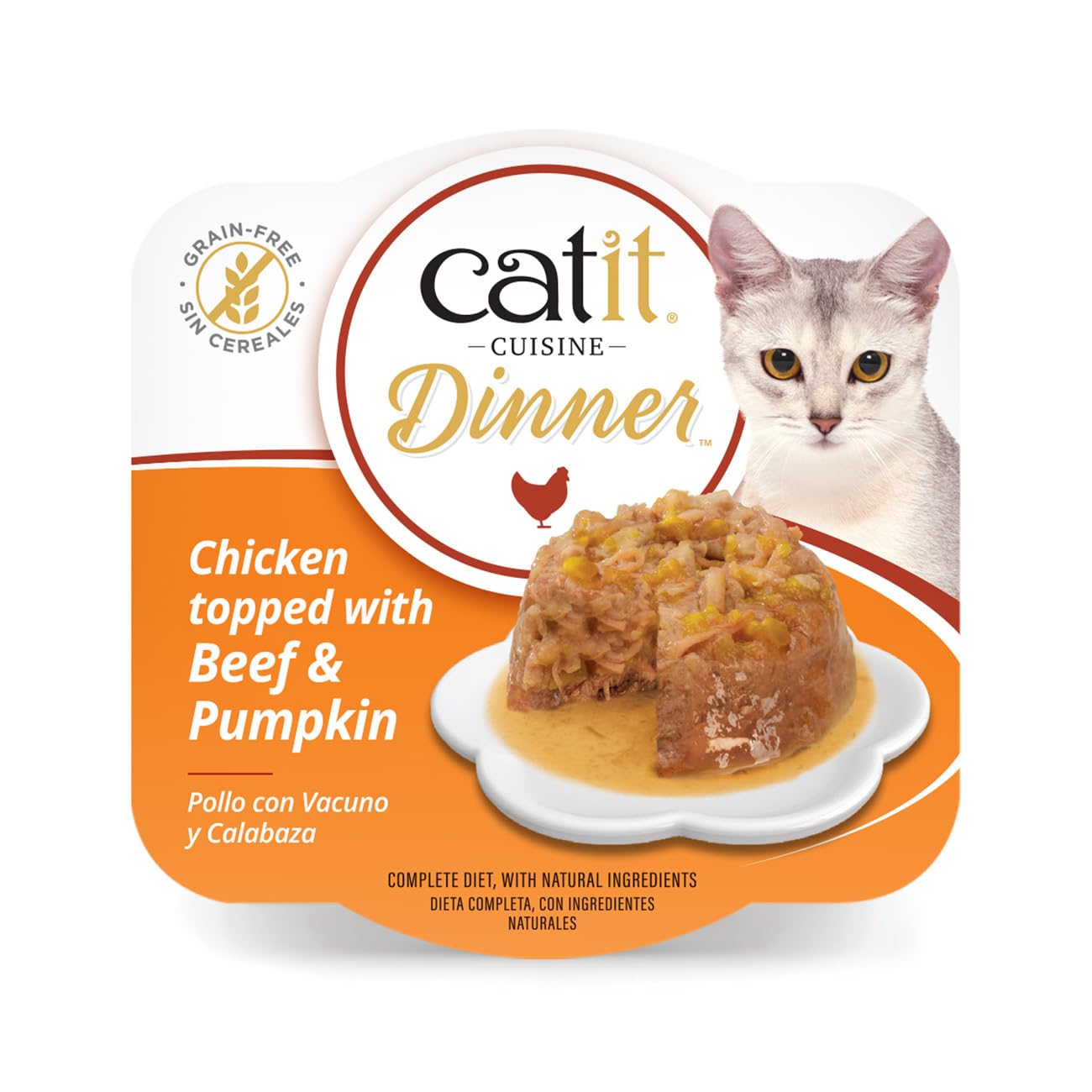 CatitCuisine Dinner, Chicken Topped with Beef & Pumpkin Dual-Layered Terrine, Grain Free Wet Cat Food in Gravy, Real Meat Food for Adult Cats 1 x 75g