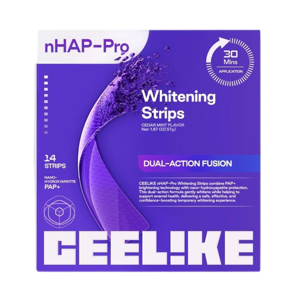 CEELIKE Whitening Strips nHAP-PRO Purple Teeth Whitening Formulated with Nano Hydroxyapatite & PAP for Sensitive Skin Teeth Whitening No Hydrogen Peroxide (14 per box)