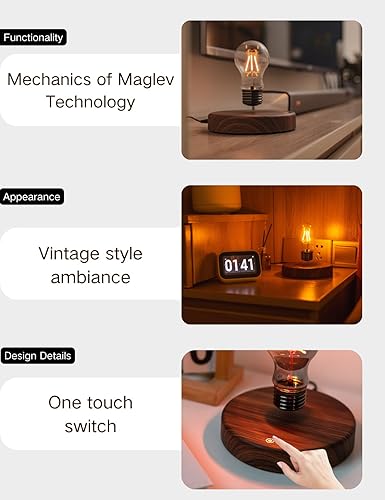 Vista 3 de MOOCCI Levitating Bulb Lamp Magnetic Floating Lamp Light Desk Lamp Night Light Table LED for Unique Gifts, Room Decor, Night Light, Home Office