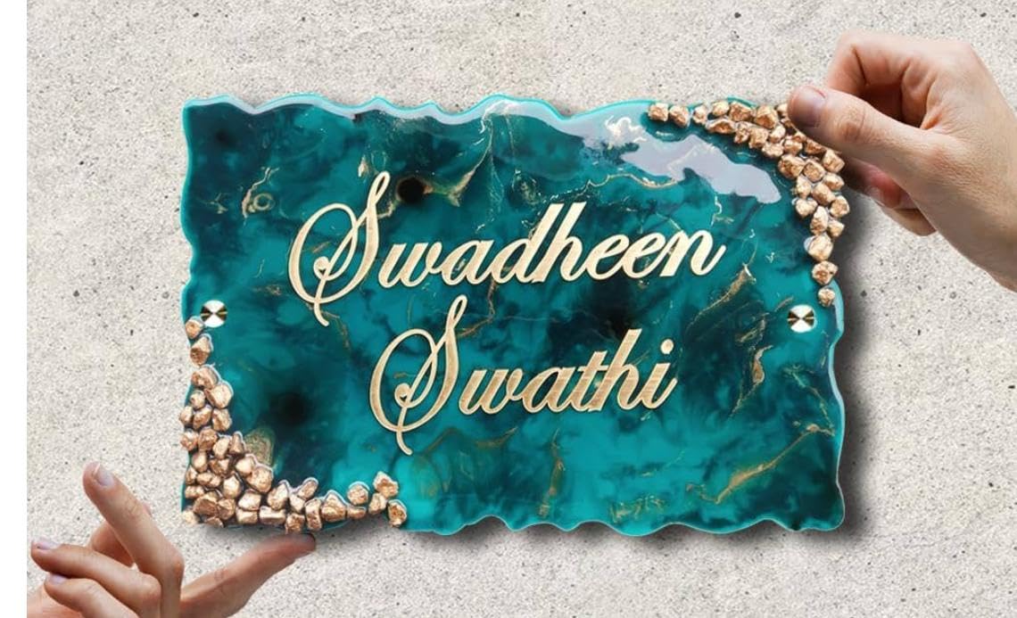 Resin & Acrylic Name Plate for Home Entrance | Customized Name Plate for Home, Flat, Bungalow, Outdoor Name Plate for House| Custom Font & Size (multicolour Resin 9/12)-image-27