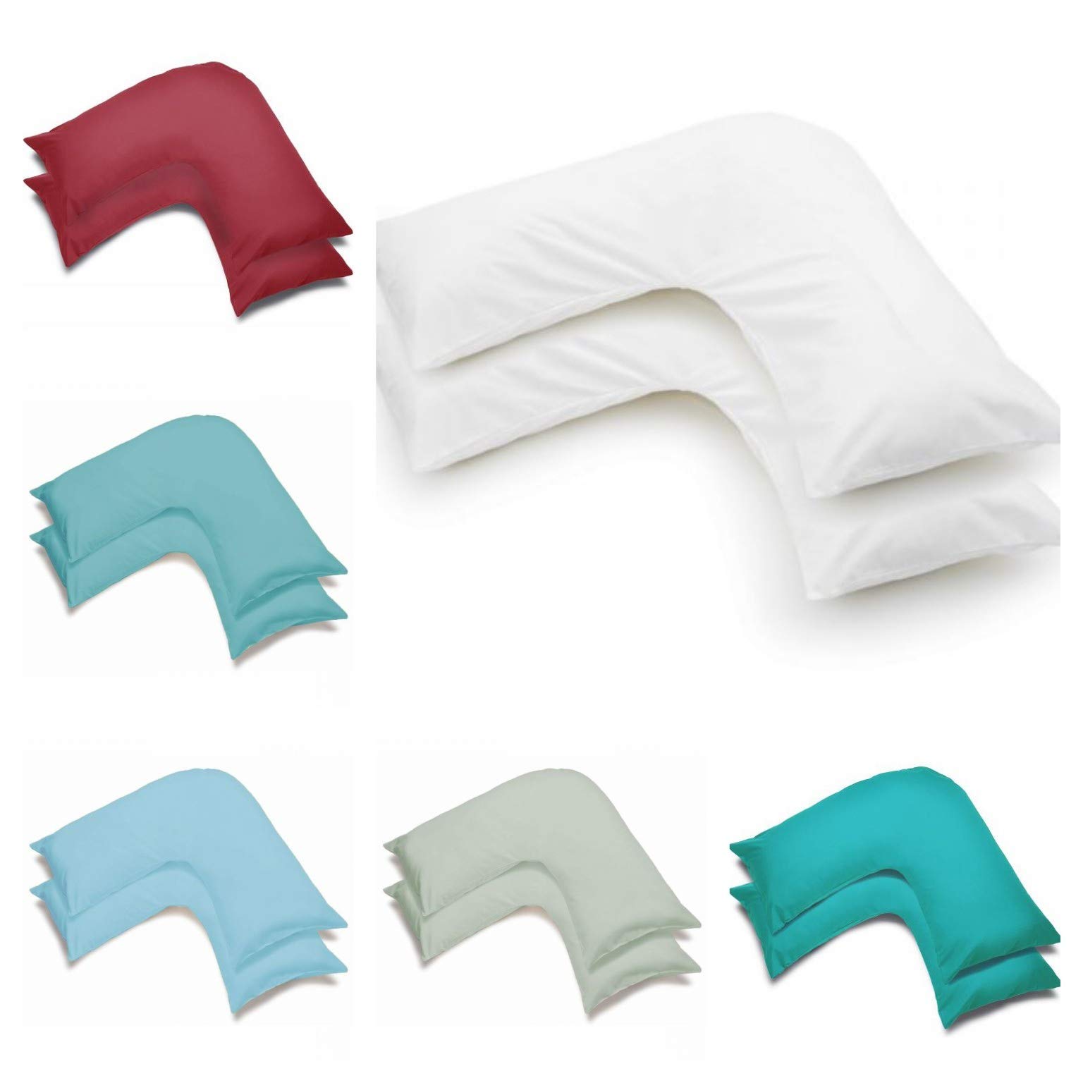 Pavla-Outlet Women's White 2 Pack Poly-Cotton Plain Dyed V Shaped Pillow Cases Covers - Orthopedic Pregnancy Maternity Back & Neck Support Nursing V Pillowcase Pair (White)