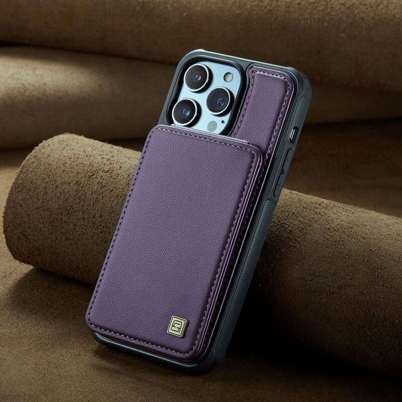 Étui à rabat iPhone 15 Pro Max violet en cuir avec porte-cartes magnétique