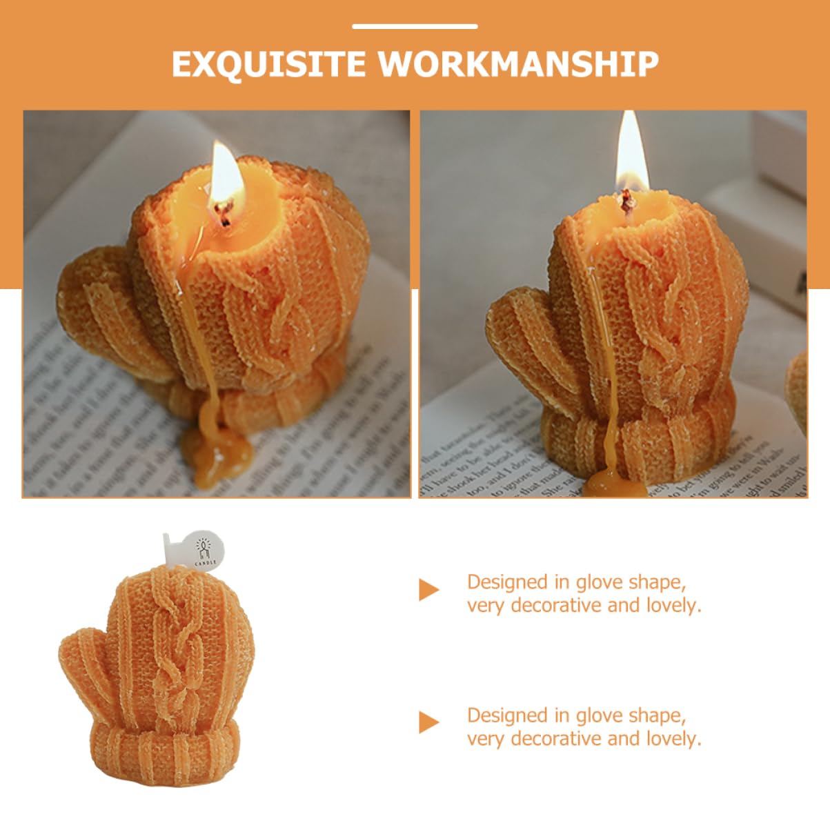 PRETYZOOM 5st Duftkerzen Weihnachtsdeko Kreative Kerze Kleine Handschuhkerzen Dekorative Duftkerze Aromatische Kerze Mini-kerze Gestrickte Handschuhkerze Desktop-ornament Orange Paraffin