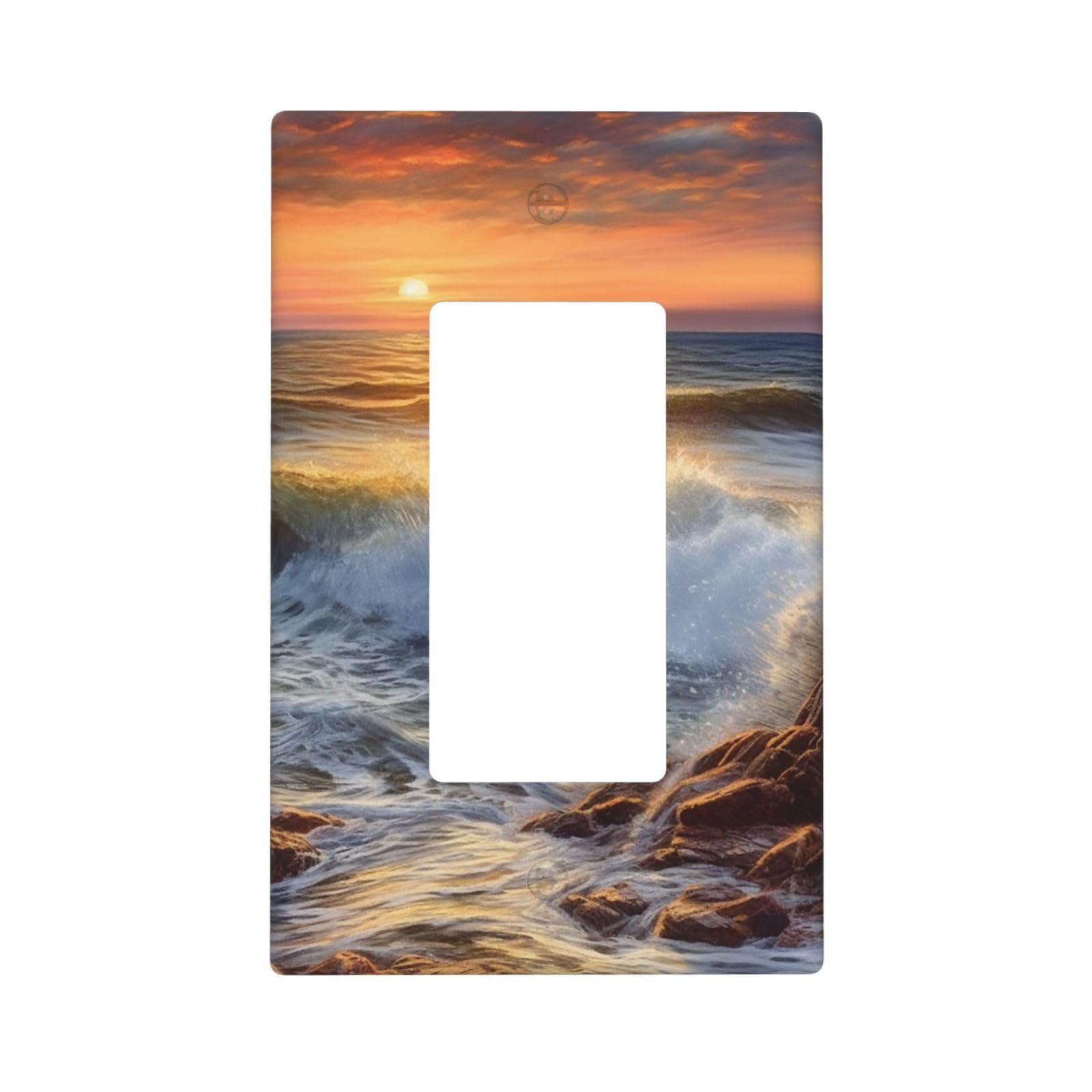Rocky Wave Sunset Painting Wall Plate Cover 1 Gang Light Switch Cover Decorative Single Duplex Wall Plates Standard Size Decorator Blank Electrical Switch Plate Cover for Electrical Outlets