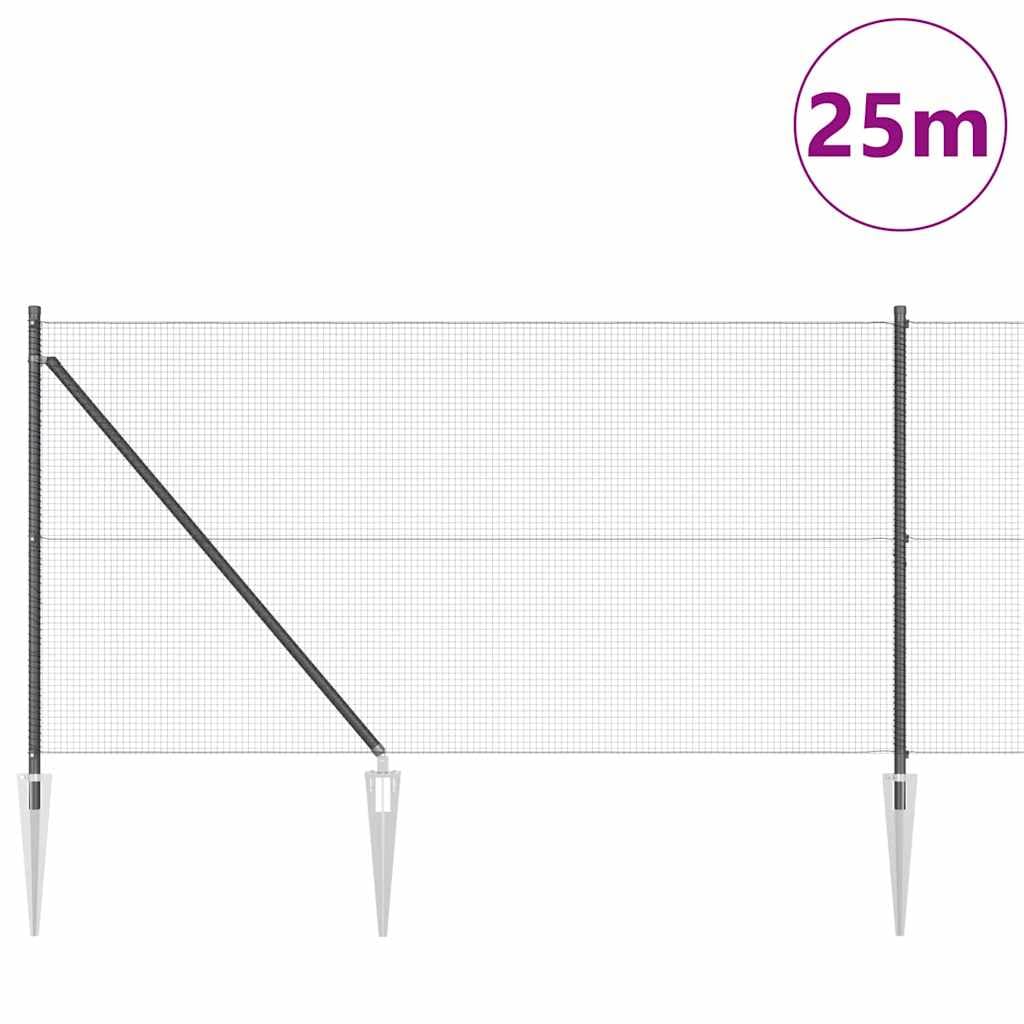 Valla de alambre para soldar con estacas de acero gris, 25 m x 1 m, malla de alambre