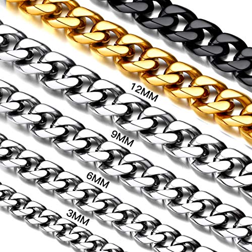 3mm 316L Stainless Steel Miami Cuban Chains Necklaces Hip Hop Punk Jewelry Waterproof Curb Cuban Link Chain Necklace for Men & Women 26 inches