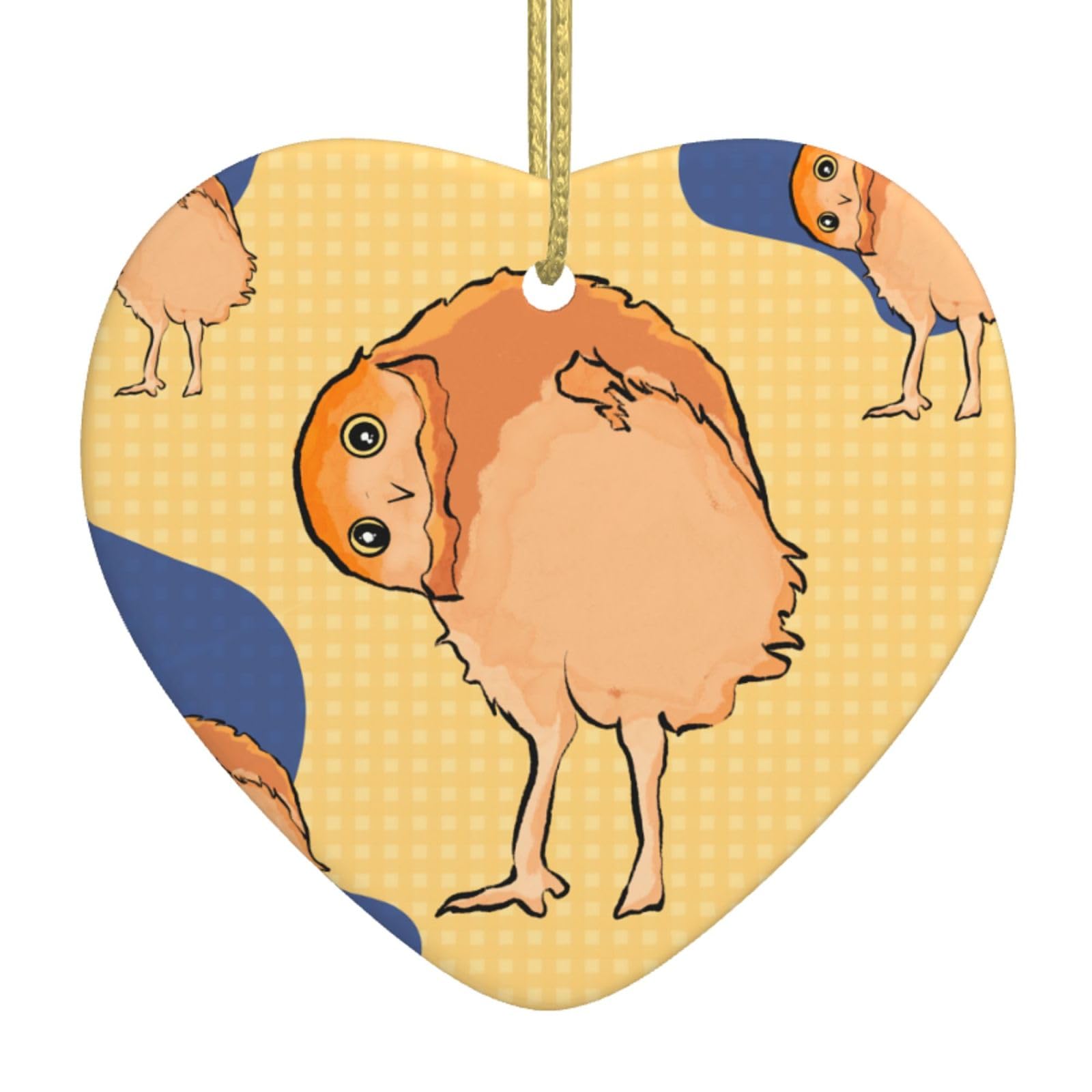 Crooked Owl Ceramic Christmas Heart Pendant with Silk Thread, Christmas Tree Home Decoration