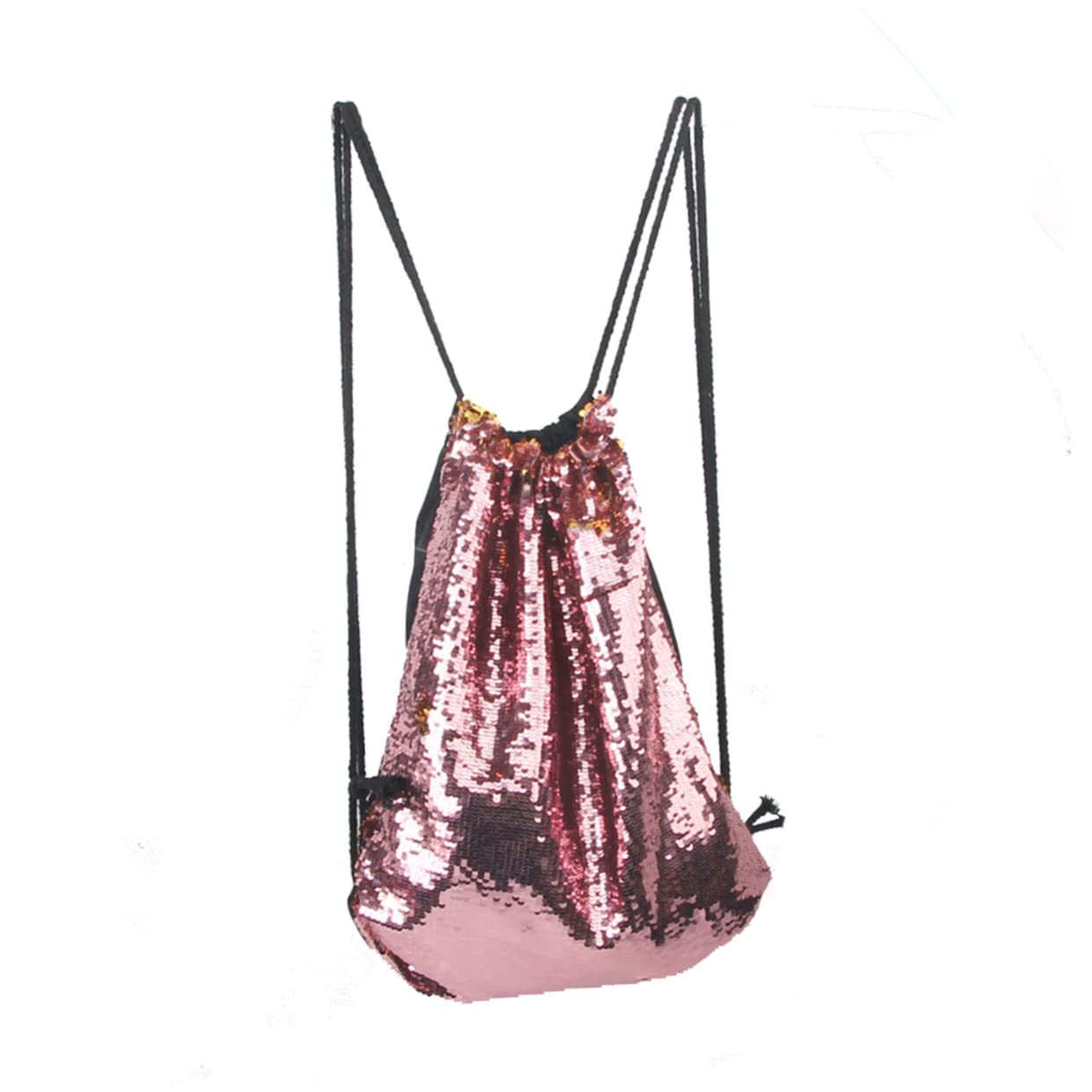 COLLBATH Drawstring Bag Gym Bag Sequin with Adjustable Strap Pink and Sturdy Grommets, Smooth Zipper Operation Suitable for Dance and Daily Use