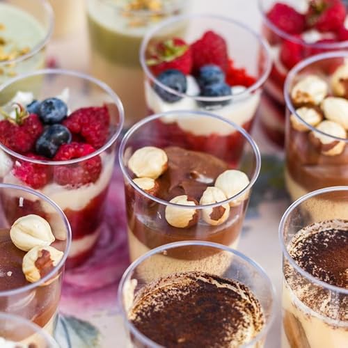Zezzxu 3 oz Mini Dessert Cups with Lids and Spoons, 50 Pack Clear Plastic Dessert Shooter Cups Small Shot Glasses for Appetizers Parfaits Puddings Mousse - Thumbnail 7