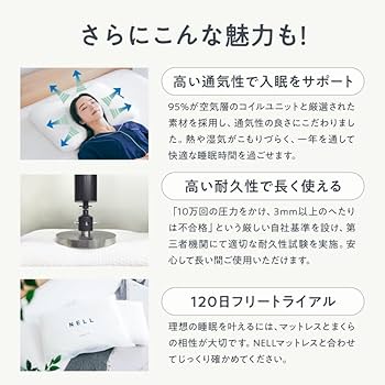 【未使用】NELL（ネル） 枕　オフホワイト 高反発 高さ調整可能 枕カバー付 Amazon｜【公式】 NELL（ネル） まくら オフホワイト 120日間