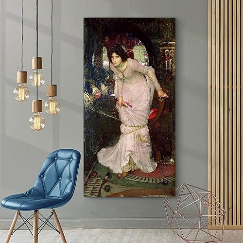 William Waterhouse - Póster clásico para pared, diseño de dama de Shalott, 1894, cuadro de pared de sala de estar, galería, varios tamaños, sin marco
