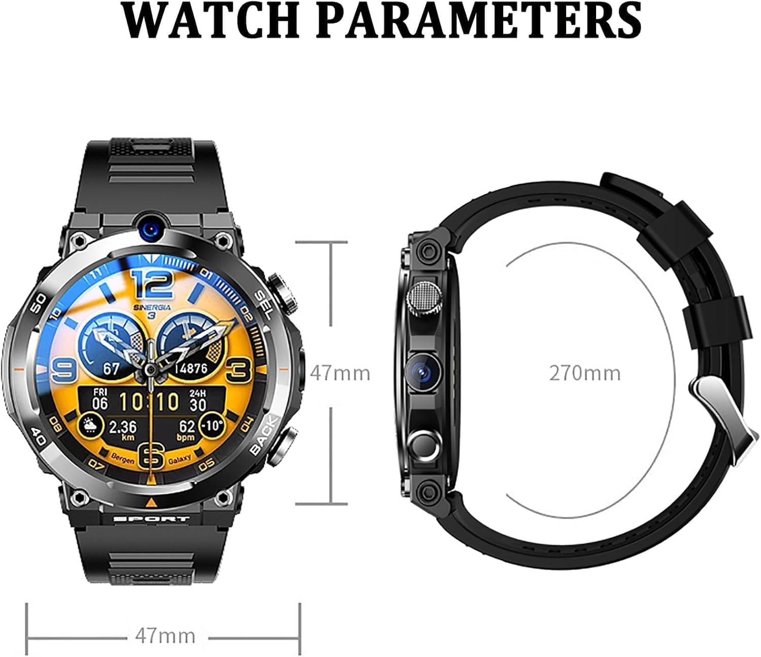 Smartwatch con slot per scheda SIM, effettuare chiamate e risposte, schermo da 1,39 pollici, doppia fotocamera, cardiofrequenzimetro, GPS, regalo per uomo