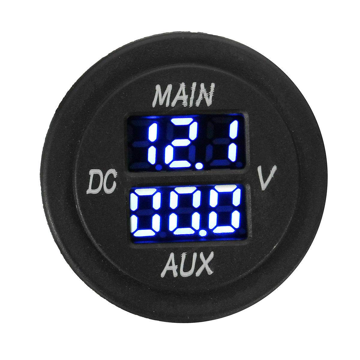 MACHSWON Motor LED Digital Double Voltmeter, Round Panel Voltage Monitor Blue for Car Pickup RV Truck Dual Battery Pack,red