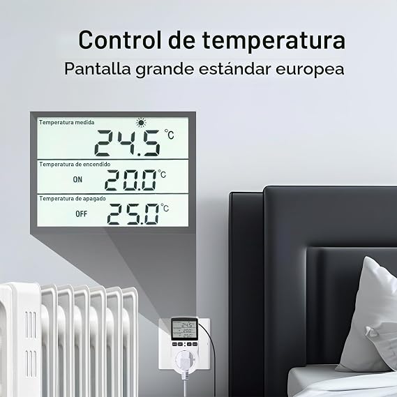 250V Digital Thermostatic Plug with Temperature Sensor and LCD - Heating/Cooling for Greenhouse, Terrarium, Aquarium, Reptiles (EU Plug)