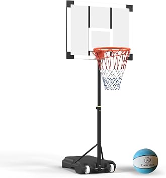 Pool Basketball Hoop, Height Adjustable 3.9 to 6.9, Black Steel Frame, Water Base, Includes Air Pump, 8-Inch Rubber Ball, Indoor & Outdoor Use