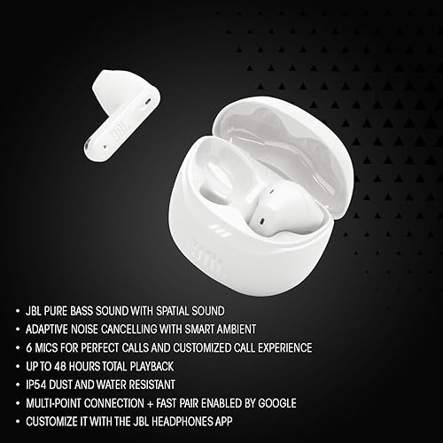 JBL Tune Flex Ghost 2, Wireless Noise Cancelling Bluetooth Earbuds with 48h Playtime, IP54 Water and Dust Resistant, Multi-Point Connection, Ergonomic Design, Open-Back Stick Design, White Ghost - 3