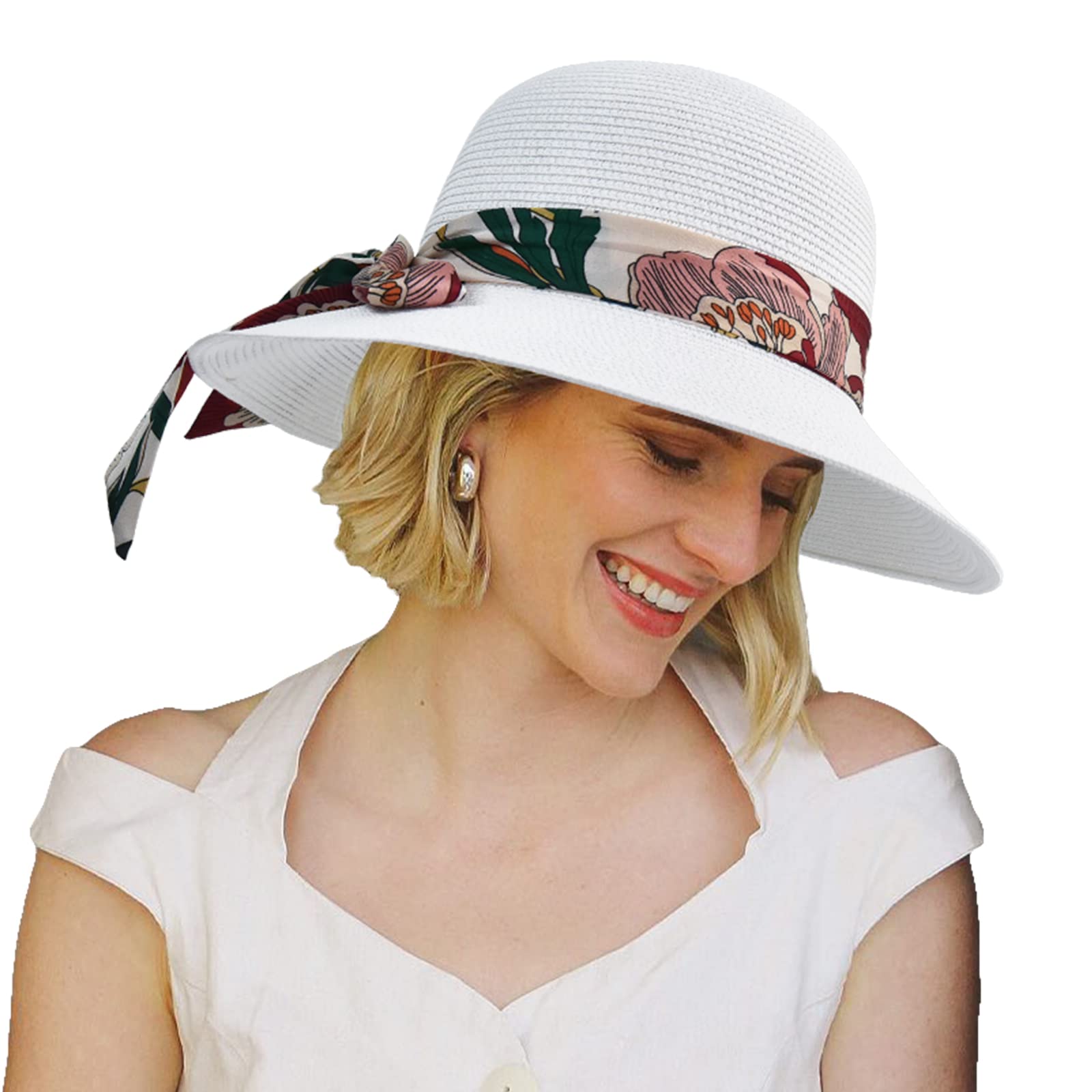 SomalerWomens Straw Sun Hats Wide Brim Foldable Beach Hats UV UPF 50+ Summer Sun Travel Hat for Women