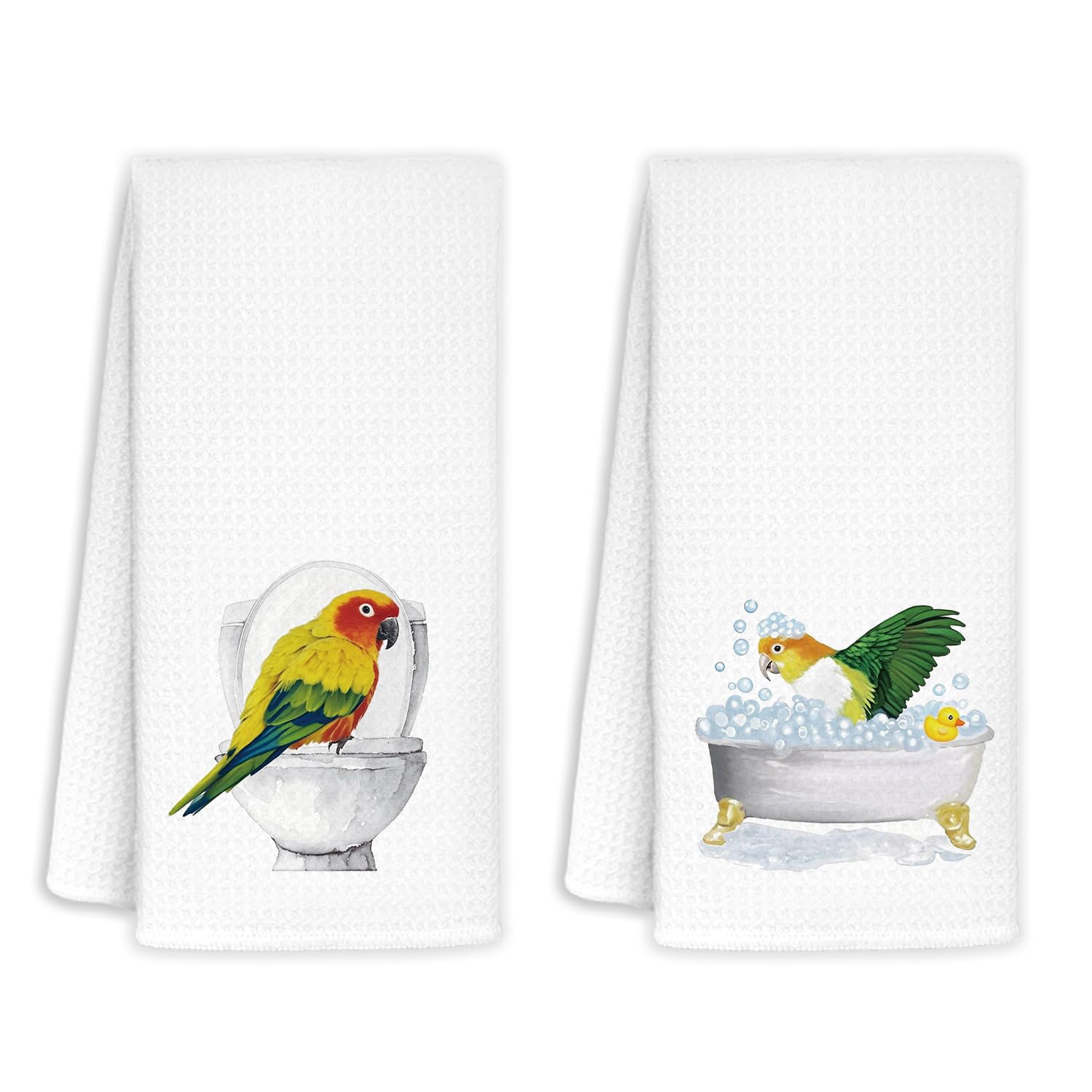 Jvpke Funny Parrot Bath Hand Towels - Set of 2, 16x24 Inches, Parrot Color, Waffle Weave, Super Absorbent, Machine Washable
