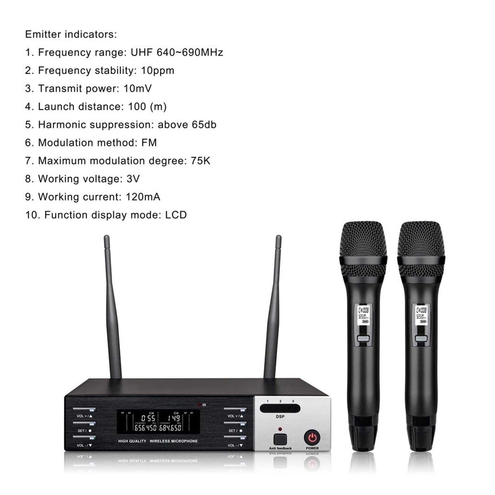 2-kanałowy Profesjonalny Mikrofon Bezprzewodowy UHF Home KTV Występ Na Scenie Ręczny 640~690 MHz Czysty OdbióR DźWięKu(Gold)