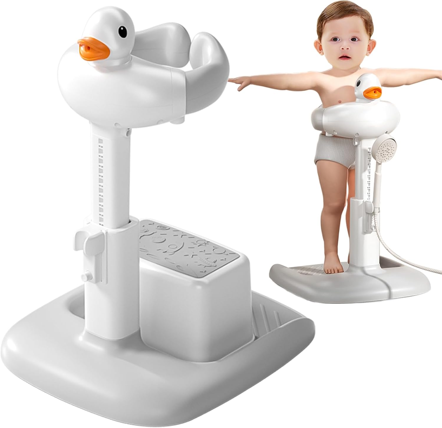 Adjustable Height Baby Shower Stand with Anti-Slip Base,Bath Shower Standing Support Baby Bath Stand,Portable Bath Helper Baby,Free Mother Hands