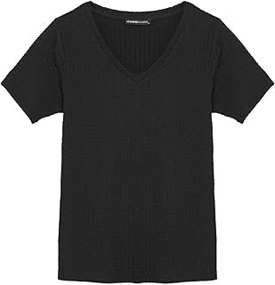 تيشرت للنساء بقصة مستقيمة ورقبة على شكل حرف V وأكمام قصيرة من ال سي وايكيكي