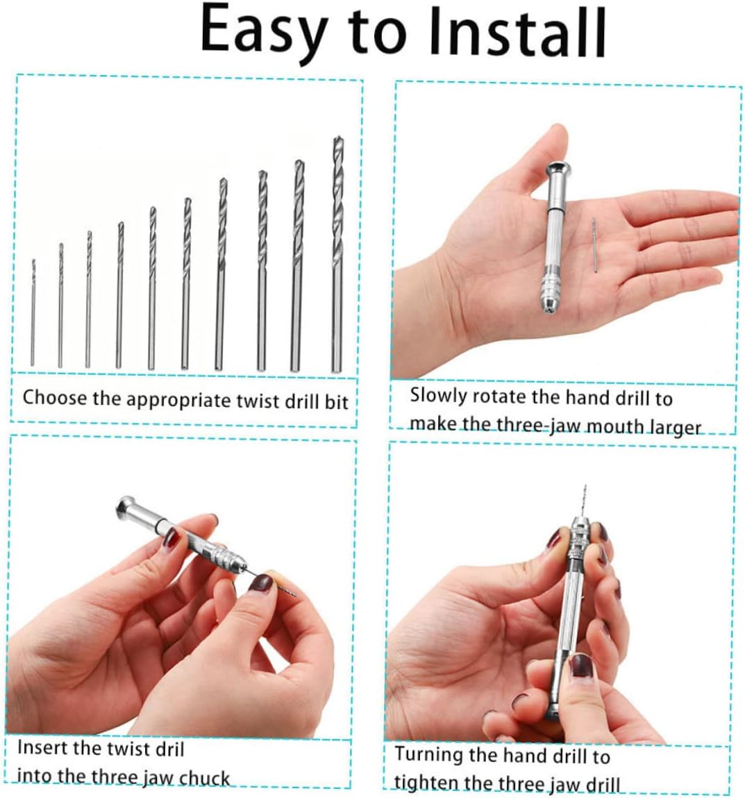 Punching Tool Set Pin Vise Drill Set Hand Drill for Miniatures Jewelry Bits
