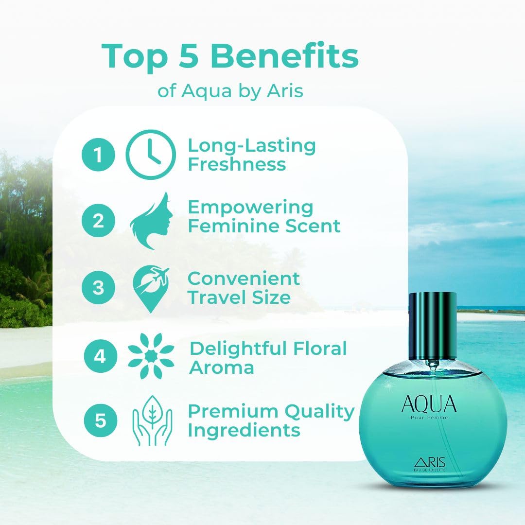 Aqua Eau de Toilette – Long-Lasting Floral and Fresh Fragrance for Women – 100mL Perfume Spray with Bonus 15mL Perfume Sample (Randomly Selected) image 5 of 9 B0CKKYSF55