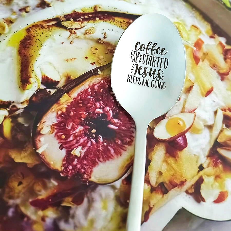 Jesus Gifts Spoon for Women Men Coffee Lover Gifts for Daughter Husband Religious Christian Gift for Women Men Coffee Gets Me Started Jesus Keeps Me Going Spoons Coffee Spoon