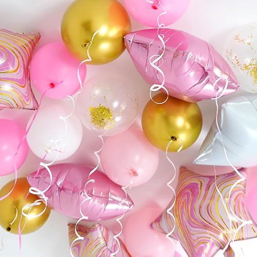 Miniatura 2 de Juego de globos de fiesta rosa y dorado con globos de aluminio de estrella de ágata mármol, globos de látex rosa y blanco, globos dorados metálicos