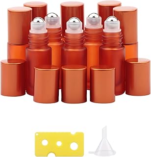 10pcs Small Essential Oil Roller Bottles 5ml Frosted Glass Roll On Bottles Empty Portable Perfume Glass Bottle with Stainless Steel Roller Balls for Travel, Essential Oils, Perfume