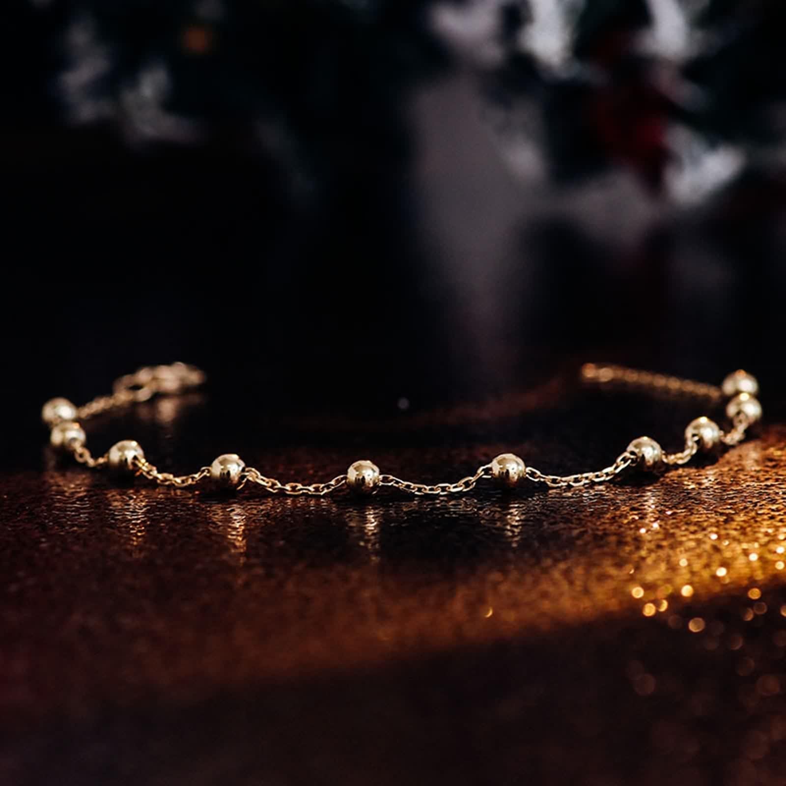 Pulseras para mujer de moda, pulsera de oro amarillo con cuentas para promesa de boda