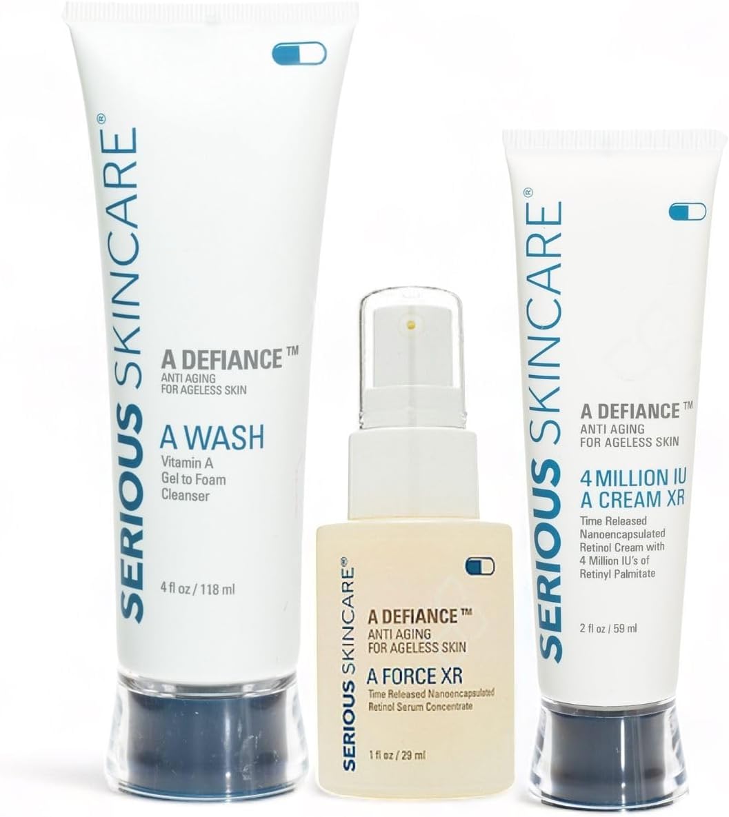 Retinol Anti-Aging Skin Care Set - Serum, Facial Moisture Cream & Face Wash - Smooth Fine Lines, Deep Wrinkles and Minimize Pores - Serious Skincare - 3 Piece Kit