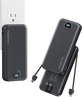 Portable Charger Power Bank 10000mAh with Built in Cables & Wall Plug