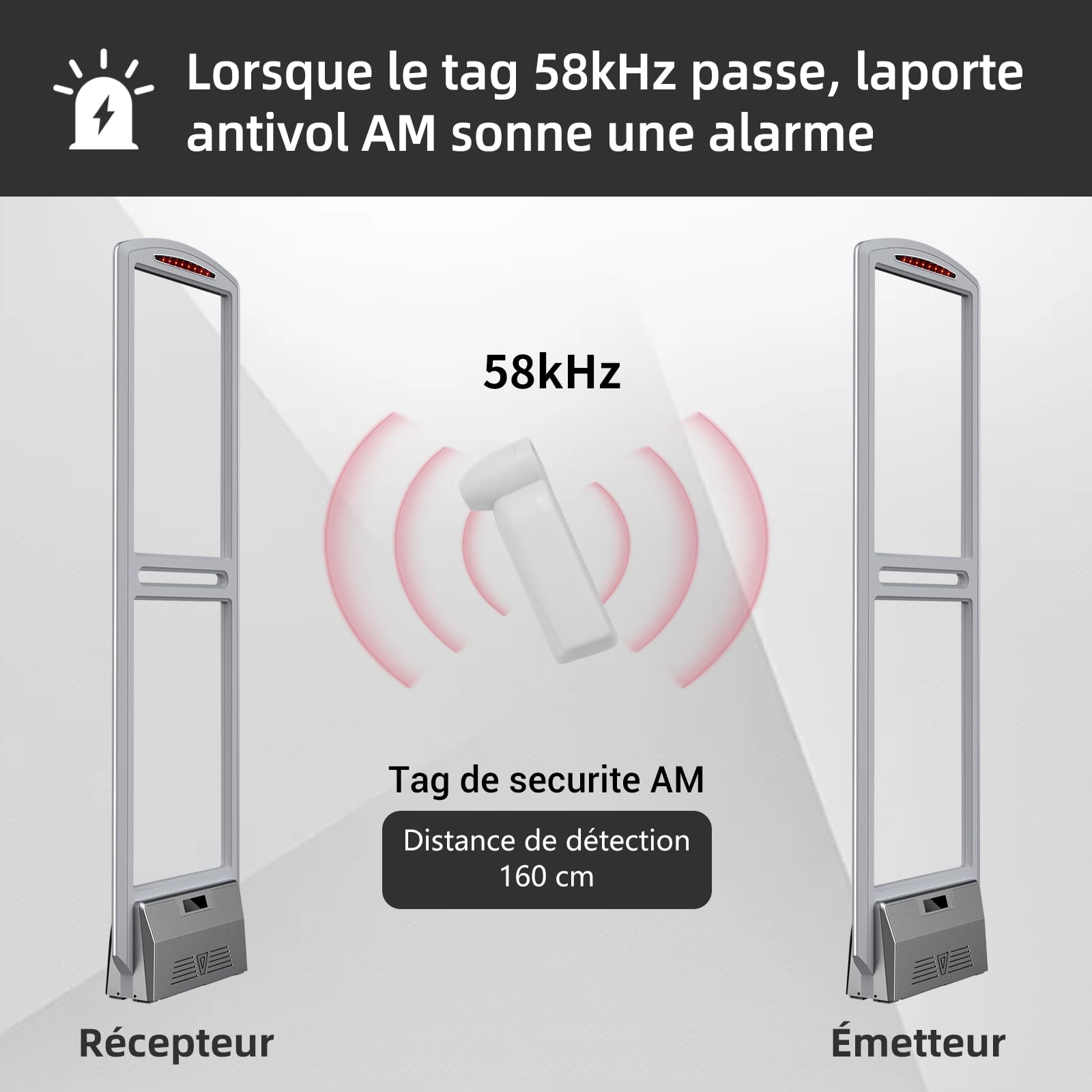 Mini étiquette de sécurité pour vêtements durs avec corde, mini étiquette de vente au détail avec 100 broches, compatible avec système AM-58 kHz, compatible avec système AM-58 kHz pour
