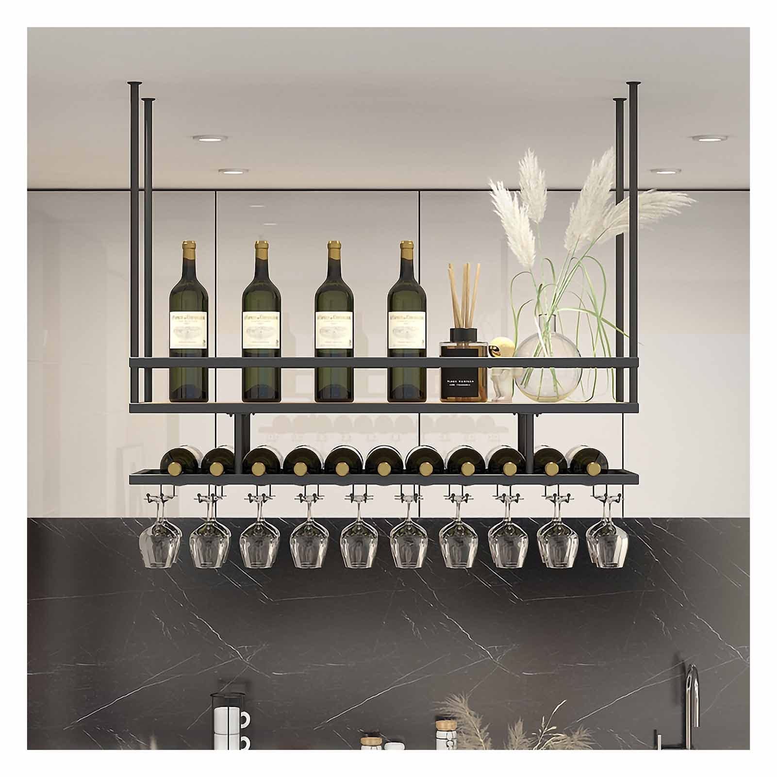 Étagère de montage au plafond pour bouteilles et verres à vin réglable DASHADAO