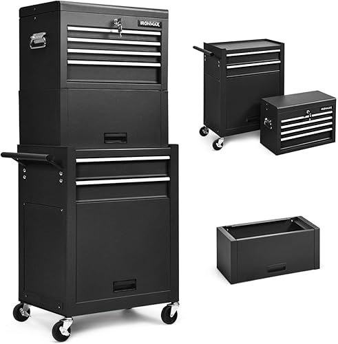 Miniatura 10 de DORTALA Armario de herramientas con ruedas de 6 cajones, baúl de almacenamiento de herramientas, caja de herramientas con cerradura, organizador de