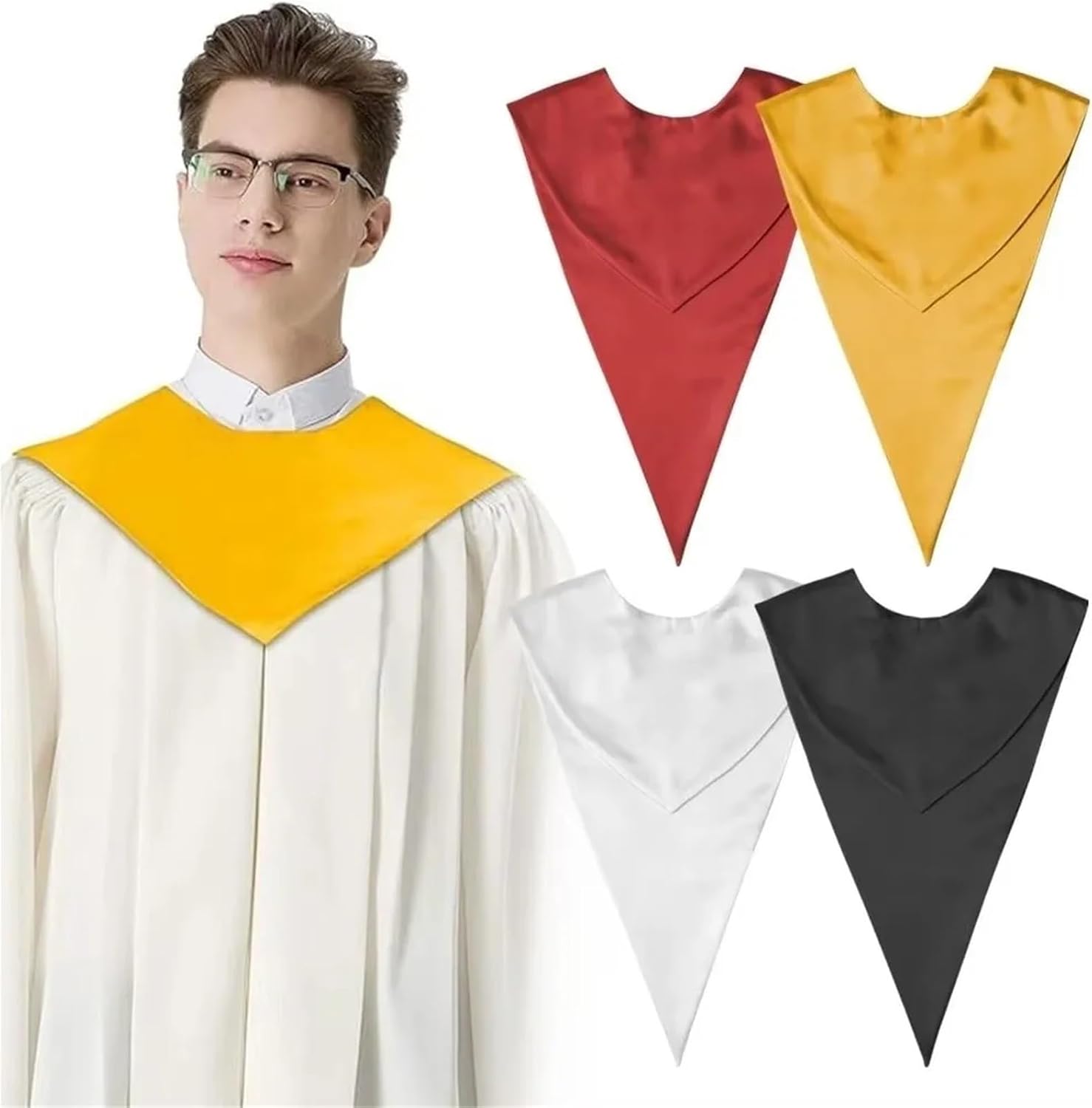 Graduation Stole 6Pcs Satin Graduation Stole Solid Color Plain Doctoral Stole Shawl V Neck Collar Academic Celebration Accessories(Kids,Deep Red)
