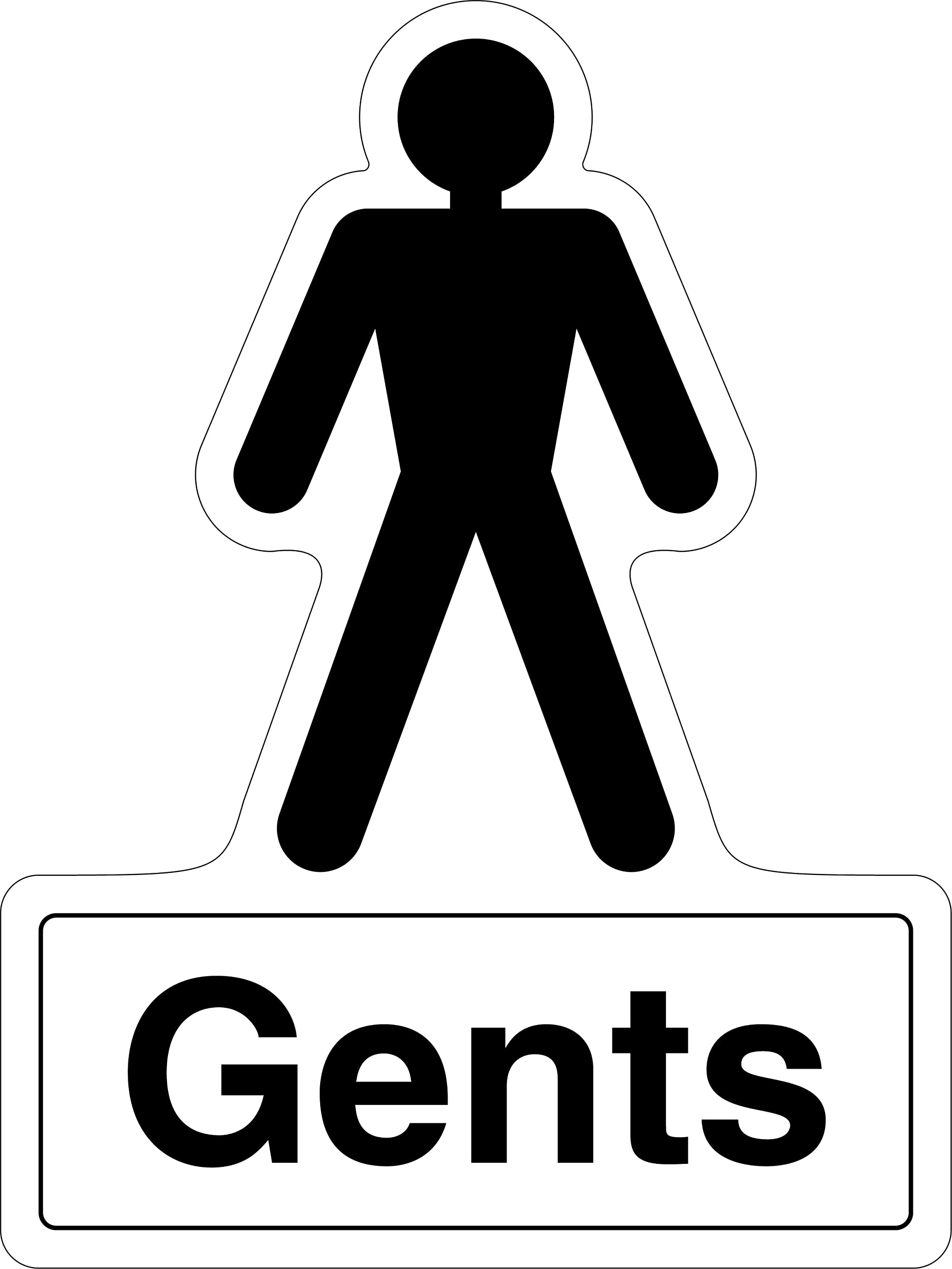 V Safety Shaped Safety Sign - Gents Toilets - 200X300-1MM Rigid Plastic