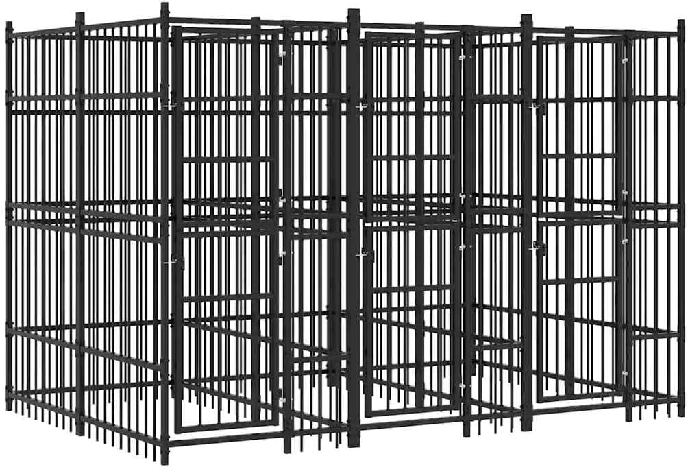 vidaXL Outdoor Dog Kennel, Large Dog Crate with Lockable Door, Dog Cage for Training Exercising, Puppy Playpen for Garden, Powder-Coated Steel
