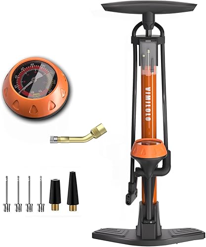 VIMILOLO Bomba de bicicleta, inflador de bomba de bicicleta de aire con medidor de presión para válvula Presta y Schrader, neumático, bola de