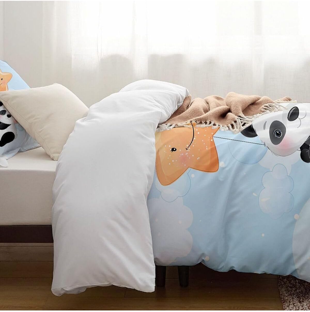 SODEF Duvet Cover Set Twin Size Starry Panda Design Cotton Sateen Fade Resistant for Kids Decor, 1 Piece - Design-22, One Size