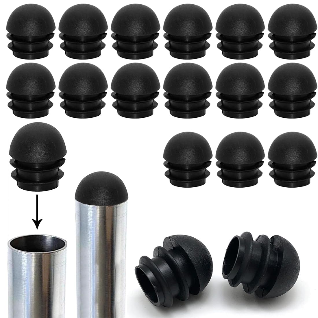 AFCJLTO 24pcs Tapones de Extremo Redondo con Insertos de Tubo de Plástico de 16 mm - Protege Las Patas de Tus Sillas con Tapones de Tubo Abovedados