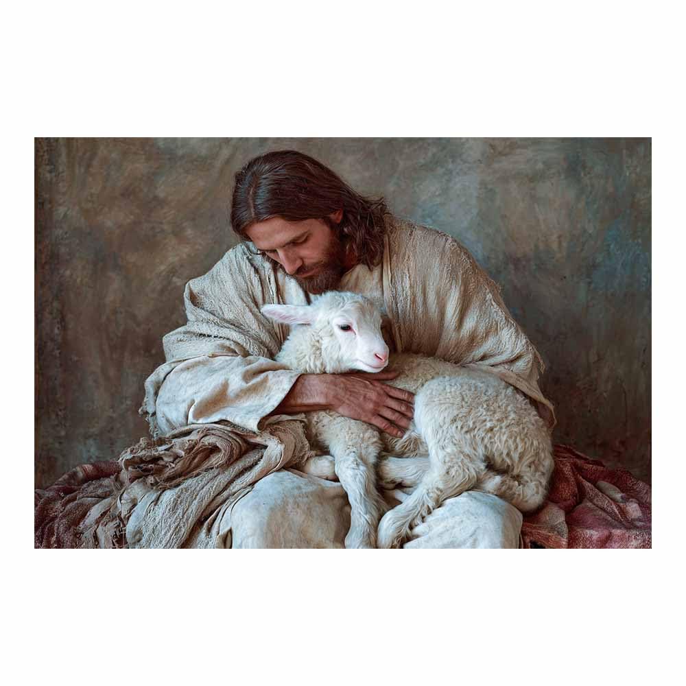 ZAMAEIU Christ Religions Canvas Wall Decor Embracing a lamb Modern Abstract Religious Posters Prints for Living Room Bedroom Church Home Decoration(white)-30x50cm Unframed