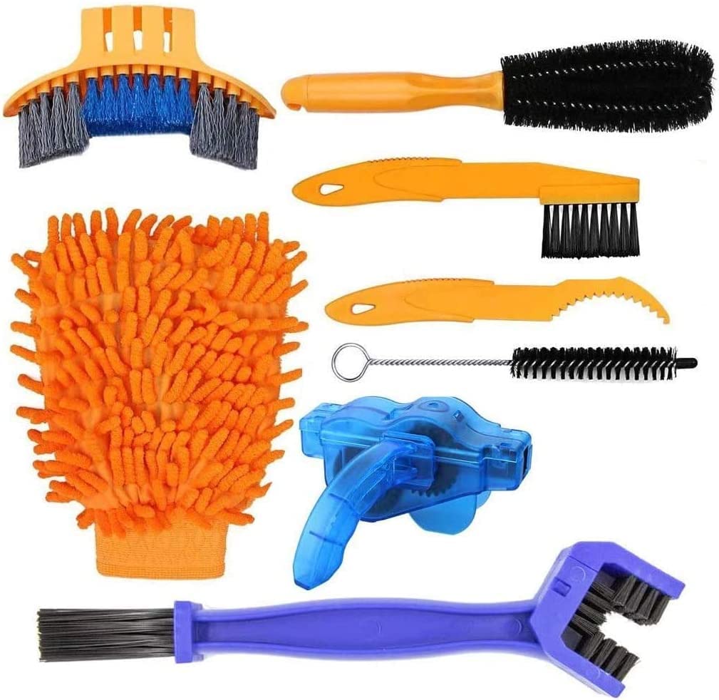 WAIZHIUAWAIZHIUA 8pcs Bike Cleaning Tool Set, Bicycle Clean Brush Kit for Bike Chain/Tire/Sprocket Cycling Corner Stain Dirt Clean, Fit for Mountain Bike Road Bike City Bike Folding Bike etc