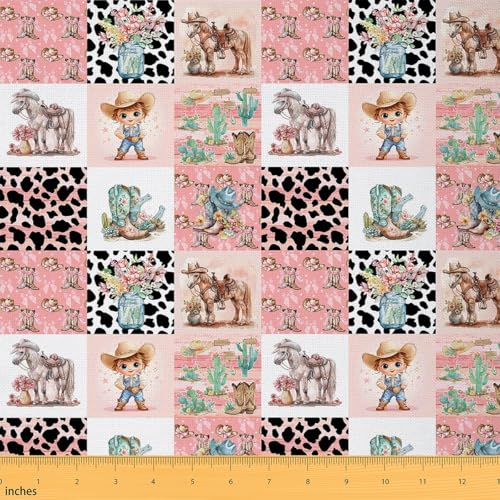 jejeloiu Cartoon Cowgirl Fabric by The Yard
