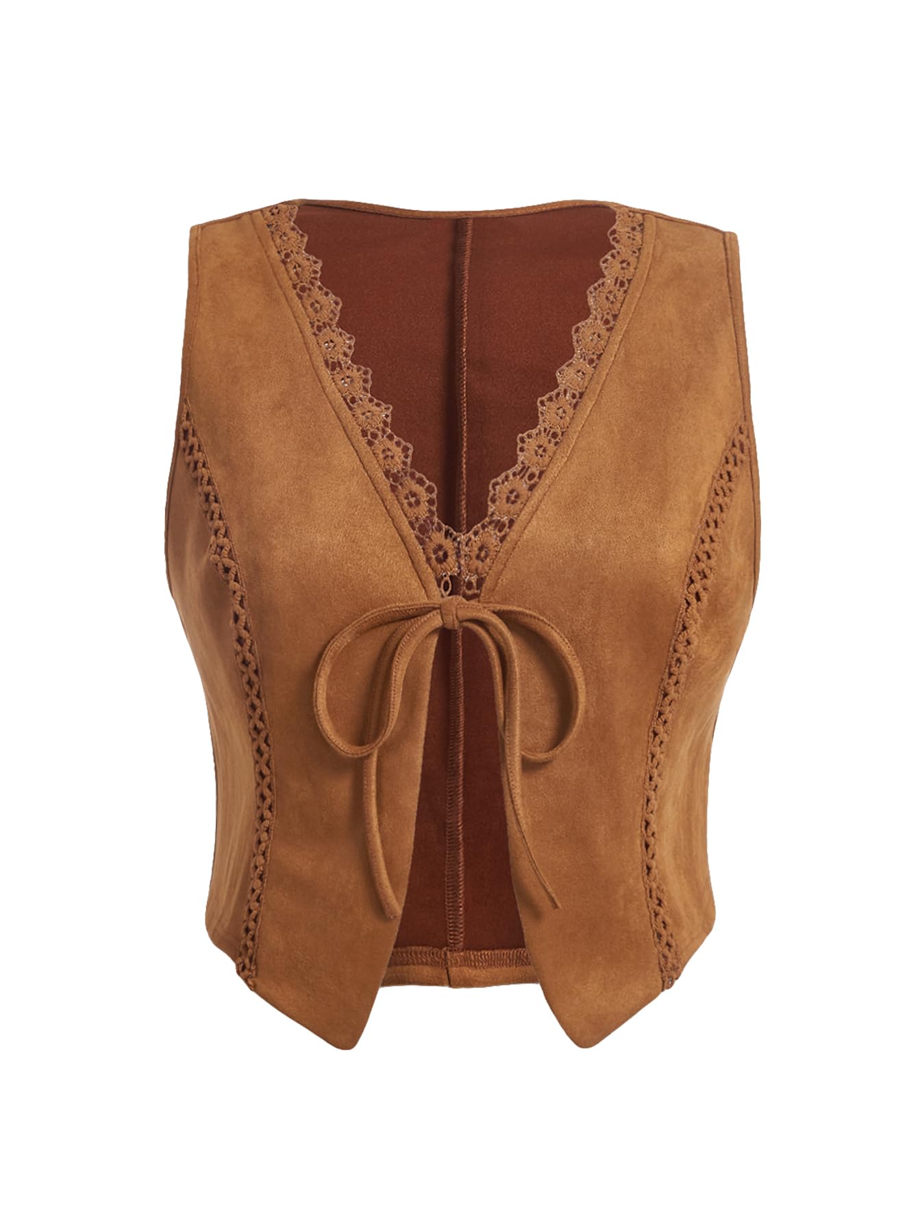 Women's Plus Size Tie Front Vest Sleeveless Asymmetrical Jacket Faux Suede Cardigan-image-0
