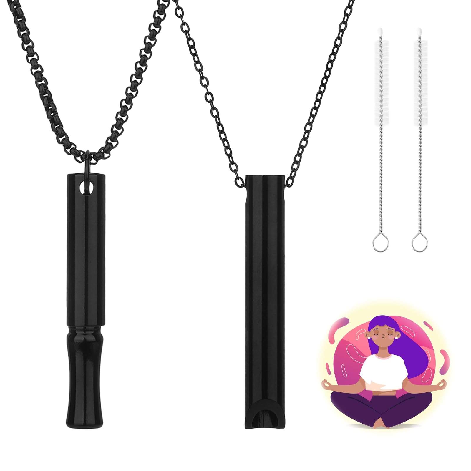 Mindful Breathing Necklace, Anxiety Relief Items Quit Smoking Tools,2 Stainless Steel Fum Vaporless Inhalers with 2 Cleaning Brushes,Meditation Accessories Gifts for Birthday Christmas Thanksgiving