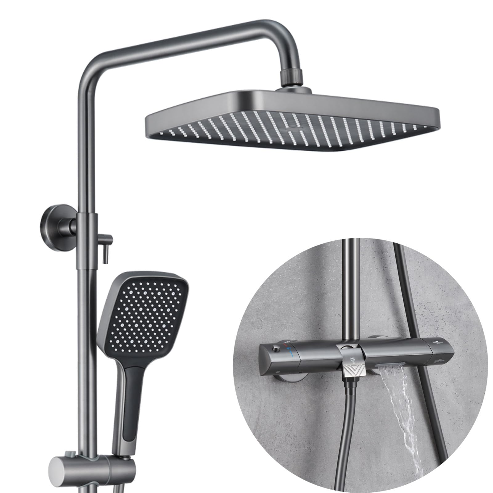 Douche thermostatique avec bec de baignoire et pomme pluie 12 pouces